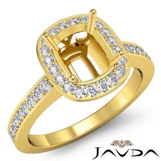 Diamond Engagement Cushion Semi Mount Halo Pre-Set Ring 18k Gold Yellow 0.36Ct