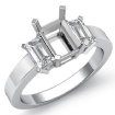 3 Stone Emerald Shape Diamond Semi Mount Ring 14k White Gold 0.4Ct - javda.com 