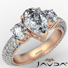 Micro Pave Set Three Stone diamond Ring 14k Rose Gold