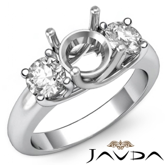 Round Semi Mount Diamond Three 3 Stone Engagement Ring Setting Platinum 950 0.8Ct