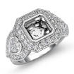 3 Stone Diamond Heart Asscher Semi Mount Ring Platinum 950 Halo 1.05Ct - javda.com 