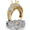 Heart Diamond Engagement Halo 3Stone Ring Set 14k Yellow Gold SemiMount 1.95Ct - javda.com 