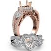 Heart Diamond Engagement Halo 3Stone Ring Set 18k Rose Gold SemiMount 1.85Ct - javda.com 