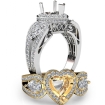 Heart Diamond Engagement Halo 3Stone Ring Set 18k White Gold SemiMount 1.85Ct - javda.com 
