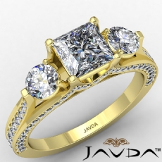 Three Stone Bridge Accent diamond Ring 18k Gold Yellow