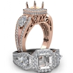 3Stone Asscher Diamond Engagement Halo Ring Set 18k Rose Gold Semi Mount 1.85Ct - javda.com 