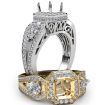 3Stone Asscher Diamond Engagement Halo Ring Set Platinum 950 Semi Mount 1.85Ct - javda.com 