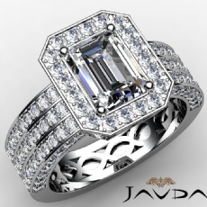 3 Row Pave Shank Halo Filigree diamond Ring 18k Gold White