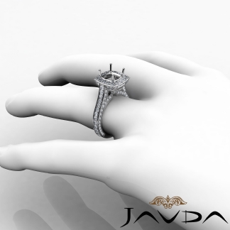 2.1Ct Cushion Diamond Engagement Ring 14k Gold White Halo Pave Setting SemiMount