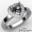 Heart Cut Diamond Engagement Pave Ring Setting 14k White Gold Semi Mount 1.35Ct - javda.com 