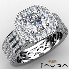 3 Row Pave Set Shank Halo diamond Ring 18k Gold White