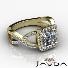 Cross Shank Halo Pave Filigree diamond Ring 18k Gold Yellow