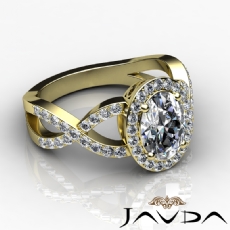 Micro Pave Halo Cross Shank diamond Ring 14k Gold Yellow
