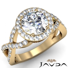 Halo Pave Cross Shank Filigree diamond Ring 14k Gold Yellow