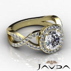 Halo Pave Cross Shank Filigree diamond Ring 18k Gold Yellow