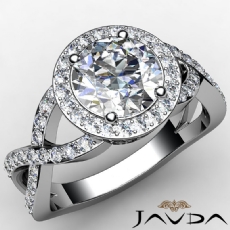 Halo Pave Cross Shank Filigree diamond Ring 18k Gold White