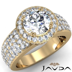 4 Row Shank Halo Pave Setting diamond Ring 18k Gold Yellow