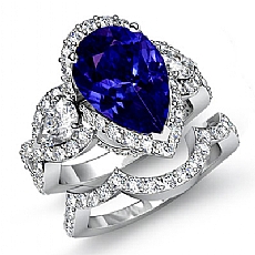 3 Stone Bridal Ring Sets diamond  14k Gold White