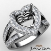 Pave Set Diamond Engagement Bridal Ring Heart Semi Mount Platinum 950 0.72Ct - javda.com 