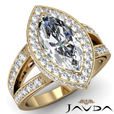 Pave Circa Halo Split Shank diamond Ring 14k Gold Yellow