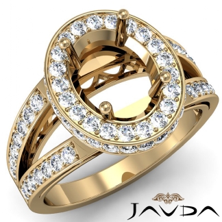Diamond Engagement Halo Pre-Set Solid Ring Oval Semi Mount 14k Gold Yellow 0.74Ct