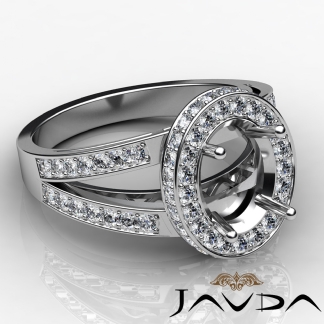 Diamond Engagement Halo Pre-Set Solid Ring Oval Semi Mount 18k Gold White 0.74Ct