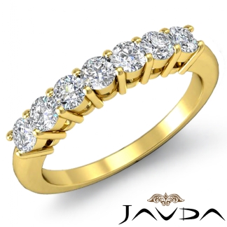 7 Stones Round Cut Diamond Women's Half Wedding Band Ring 14k Gold Yellow 0.7Ct