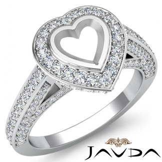 1.25Ct Halo Pave Setting Diamond Engagement Heart Semi Mount Ring 18k Gold White