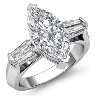Baguette Round Diamond Three 3 Stone Engagement Ring Semi Mount Platinum 0.5Ct