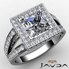 Petite Pave Halo Split Shank diamond Ring Platinum 950