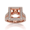 Halo Pave Diamond Engagement Ring 14k Rose Gold Princess Semi Mount 1.5Ct - javda.com 