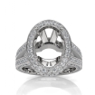 Halo Pave Diamond Engagement Elegant Ring 18k White Gold Oval Semi Mount 1.5Ct - javda.com 