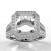 Halo Pave Set Diamond Engagement Ring 14k White Gold Asscher Semi Mount 1.5Ct - javda.com 