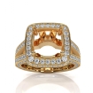 Halo Pave Set Diamond Engagement Ring 14k Yellow Gold Cushion Semi Mount 1.5Ct - javda.com 