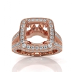 Halo Pave Set Diamond Engagement Ring 14k Rose Gold Cushion Semi Mount 1.5Ct - javda.com 