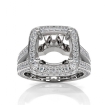 Halo Pave Set Diamond Engagement Ring 14k White Gold Cushion Semi Mount 1.5Ct - javda.com 