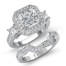 3 Stone Halo Pave Bridal Set diamond  14k Gold White