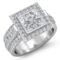 Bezel Set Halo Sidestone diamond Ring 18k Gold White