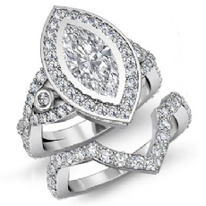 Bezel Halo Bridal Set Pave diamond Ring 18k Gold White