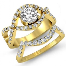Floral Style Pave 3 Stone diamond  14k Gold Yellow