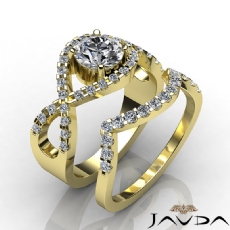 Floral Style Pave 3 Stone diamond  14k Gold Yellow