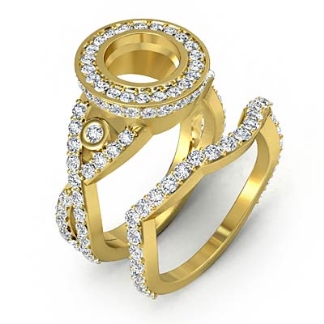 2.1Ct Round Diamond Engagement Halo Pave Setting Ring Bridal Set 18k Gold Yellow