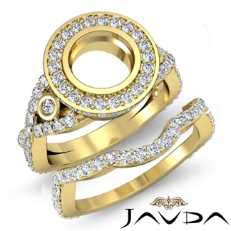 2.1Ct Round Diamond Engagement Halo Pave Setting Ring Bridal Set 18k Gold Yellow