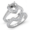 0.86Ct Diamond Pave Heart Bridal Sets Ring 18k White Gold Semi Mount - javda.com 