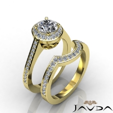 Filigree Pave Halo Bridal Set diamond  14k Gold Yellow