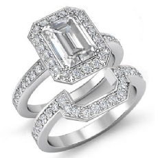 Halo Bridal Set Side-Stone diamond Ring 18k Gold White