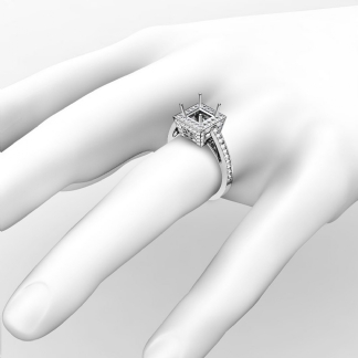 1Ct Diamond Engagement Ring 18k Gold White Princess Cut Semi Mount Halo Setting