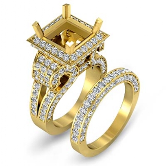 3.4Ct Diamond Engagement Ring Princess Halo Bridal Sets 18k Gold Yellow Setting