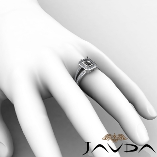 0.6Ct Diamond Engagement Ring Emerald Semi Mount Halo Setting 18k Gold White