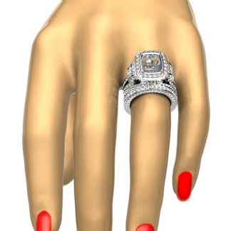 3.9Ct Diamond Engagement Ring Cushion Pave Bridal Set Semi Mount 14k Gold White